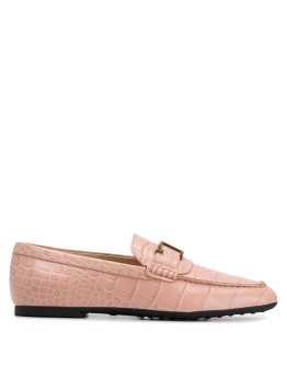 crocodile-effect leather loafers