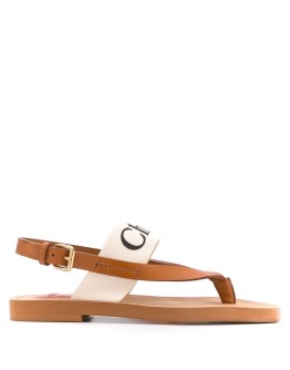 logo print leather sandals