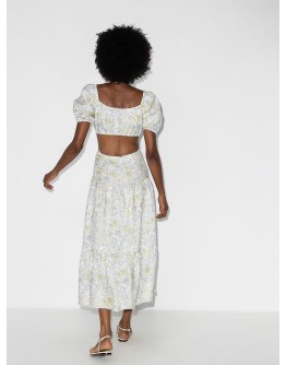 cutout floral-print midi dress