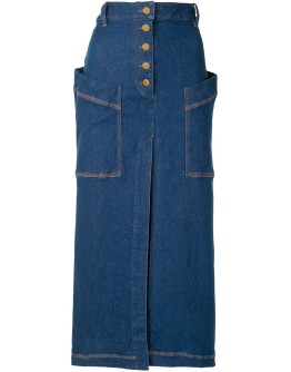 high-waisted denim skirt