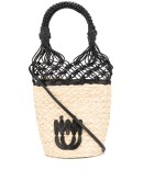 mesh detailed straw bucket bag