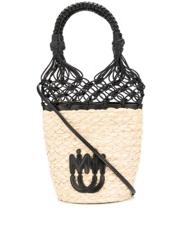 mesh detailed straw bucket bag