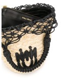 mesh detailed straw bucket bag