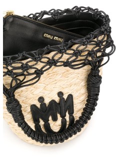 mesh detailed straw bucket bag