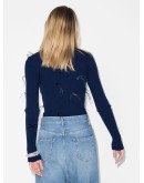 feather-embellished ribbed-knit top