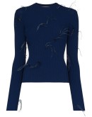 feather-embellished ribbed-knit top