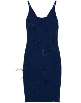 feather-embellished ribbed dress