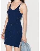 feather-embellished ribbed dress