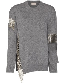 cut-out crystal-fringe jumper