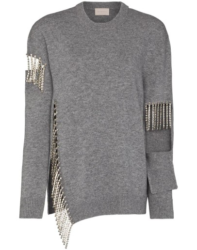 cut-out crystal-fringe jumper