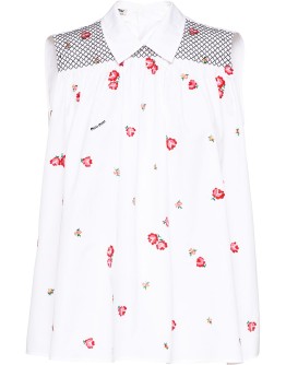 floral-embroidered sleeveless blouse