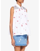 floral-embroidered sleeveless blouse