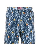 Ducky in Sharks swim shorts
