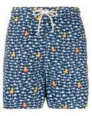 Ducky in Sharks swim shorts