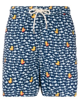 Ducky in Sharks swim shorts