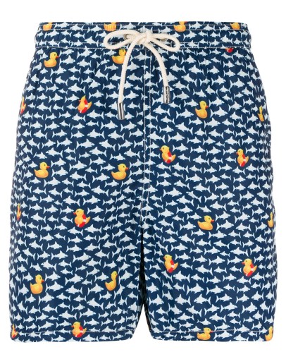 Ducky in Sharks swim shorts