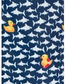 Ducky in Sharks swim shorts
