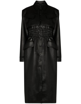 shirred faux leather coat