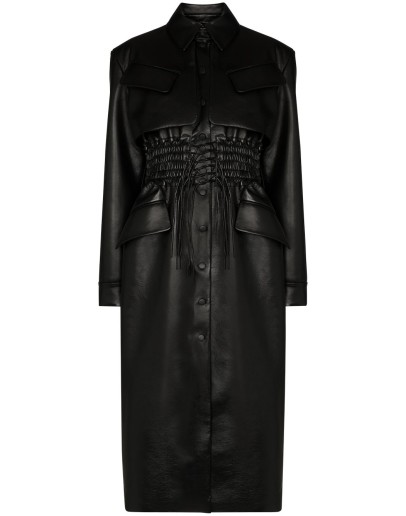 shirred faux leather coat