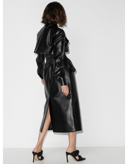 shirred faux leather coat