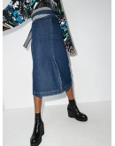wrap-waist denim midi skirt