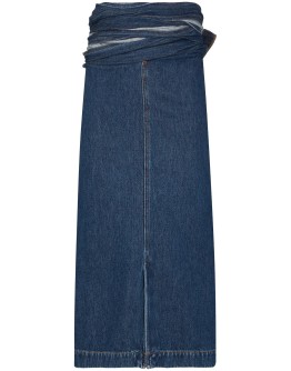 wrap-waist denim midi skirt