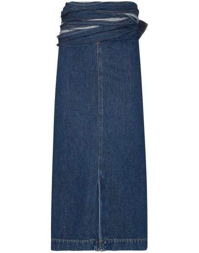 wrap-waist denim midi skirt