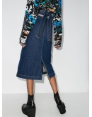wrap-waist denim midi skirt