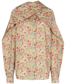 scarf-neck floral-print blouse