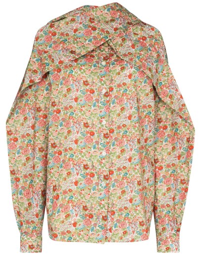 scarf-neck floral-print blouse