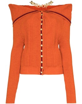necklace detail ribbed wool cardigan
