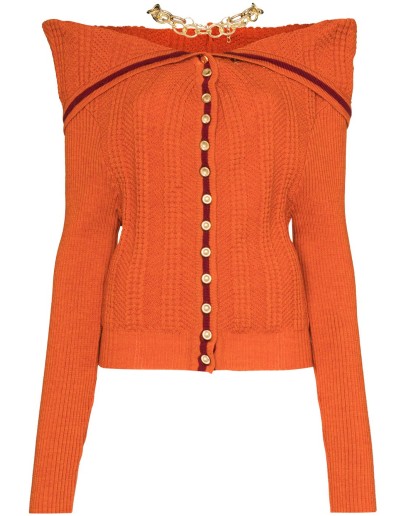 necklace detail ribbed wool cardigan