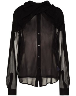 scarf-neck sheer blouse
