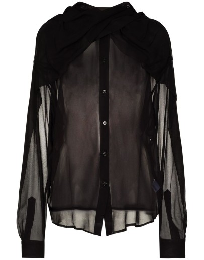 scarf-neck sheer blouse