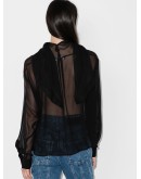 scarf-neck sheer blouse