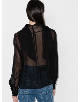 scarf-neck sheer blouse