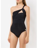 draped one shoulder swimsuit