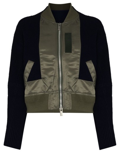 knitted-panel hybrid bomber jacket