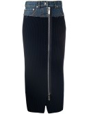 ribbed-knit denim pencil skirt