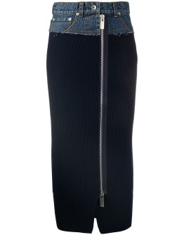 ribbed-knit denim pencil skirt