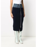 ribbed-knit denim pencil skirt