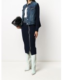 ribbed-knit denim pencil skirt