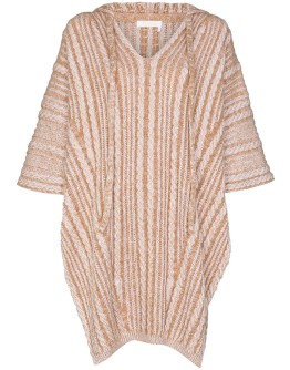 cable-knit hooded poncho
