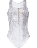 zip-up snake-print swimsuit