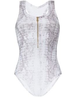 zip-up snake-print swimsuit
