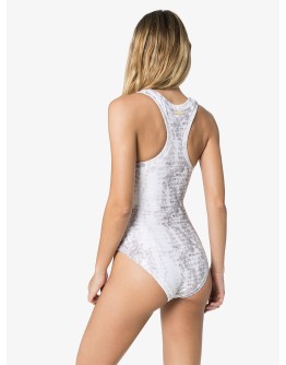 zip-up snake-print swimsuit