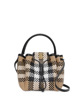 Monogram-motif latticed-leather bucket bag