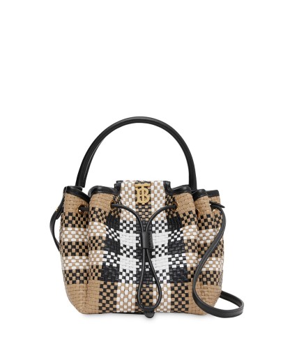 Monogram-motif latticed-leather bucket bag