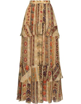 tapestry print silk maxi skirt