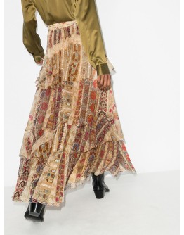 tapestry print silk maxi skirt